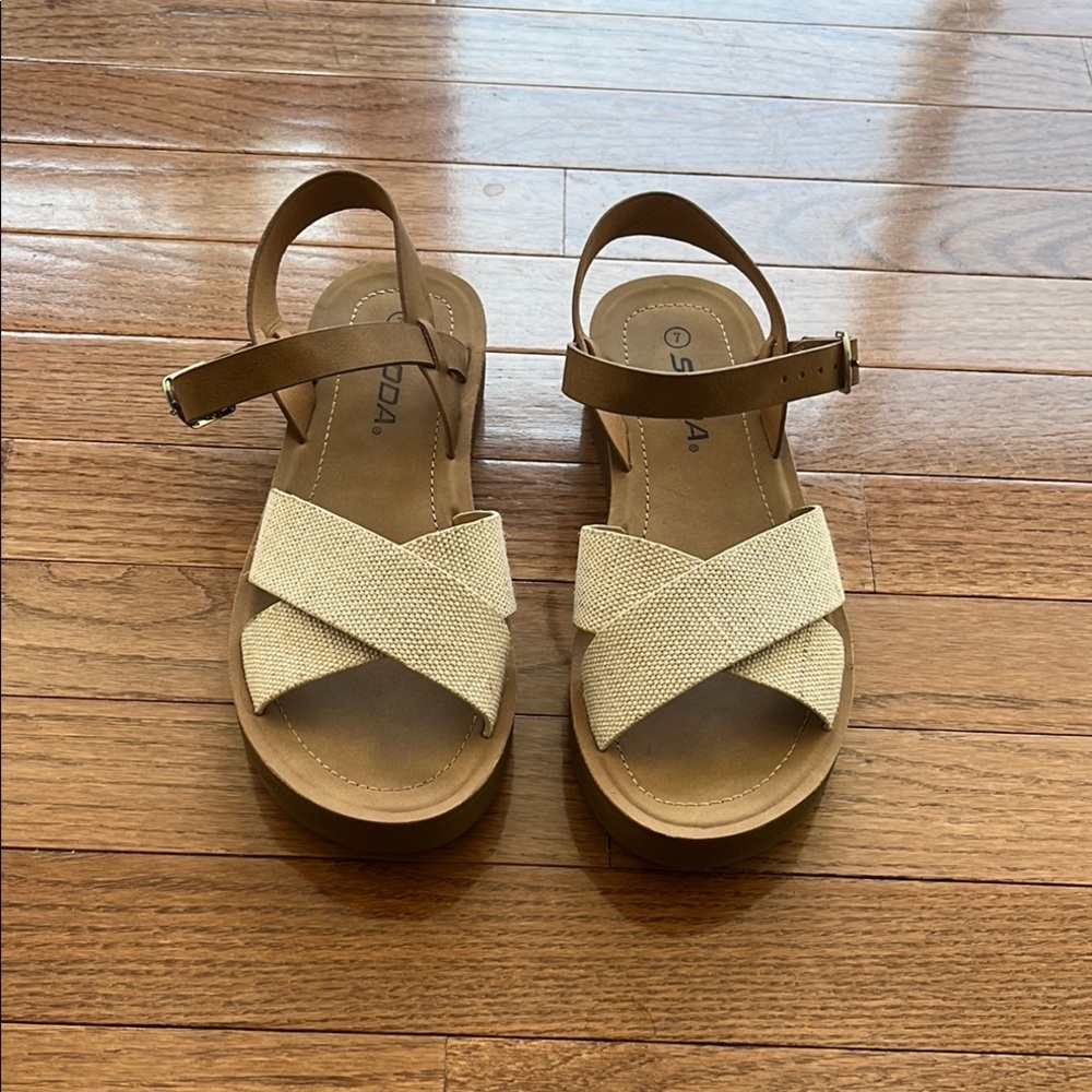 Soda Tan Sandals Criss-Cross Design